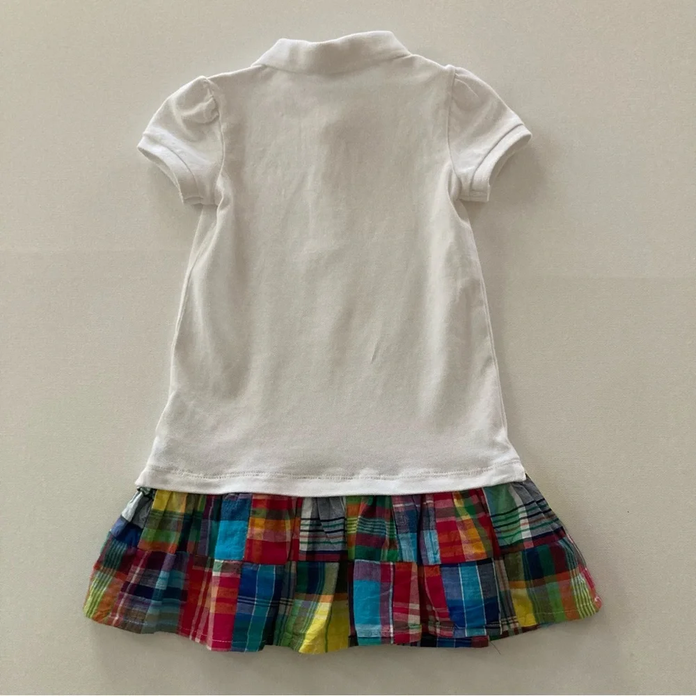 Ralph Lauren Baby Girl 24 Months White Polo Dress Plaid Trim Ruffle Spring